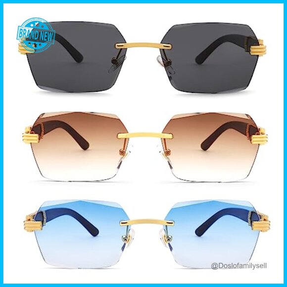Retro Rimless Rectangle Sunglasses Y2K Frameless Square Tinted Eyewear main image 5